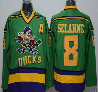 Men's Mighty Ducks of Anaheim #8 Teemu Selanne 1991-92 Green CCM Vintage Throwback Jersey