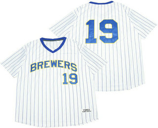 Men's Milwaukee Brewers #19 Robin Yount 1982 White Mitchell & Ness Throwback Jersey