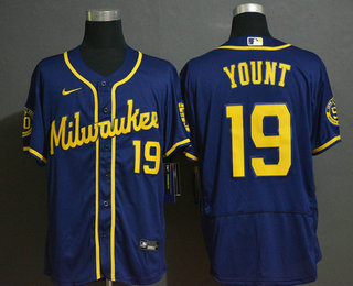 Men's Milwaukee Brewers #19 Robin Yount Navy Blue Stitched MLB Flex Base Nike Jersey