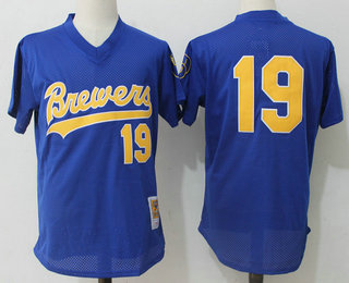 Men's Milwaukee Brewers #19 Robin Yount Royal Blue Mesh Batting Practice Throwback Jersey By Mitchell & Ness