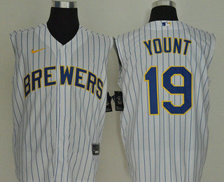 Men's Milwaukee Brewers #19 Robin Yount White 2020 Cool and Refreshing Sleeveless Fan Stitched MLB Nike Jersey