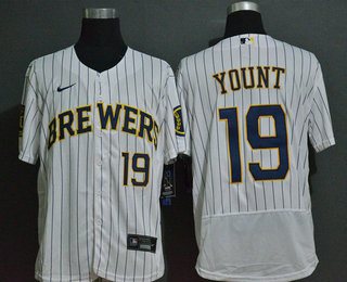 Men's Milwaukee Brewers #19 Robin Yount White Stitched MLB Flex Base Nike Jersey