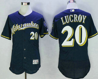 Men's Milwaukee Brewers #20 Jonathan Lucroy Navy Blue 2016 Flexbase Majestic Baseball Jersey