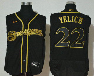 Men's Milwaukee Brewers #22 Christian Yelich Black Golden 2020 Cool and Refreshing Sleeveless Fan Stitched Flex Nike Jersey