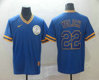 Men's Milwaukee Brewers #22 Christian Yelich Blue Nike Cooperstown Collection Legend V Neck Jersey