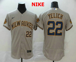 Men's Milwaukee Brewers #22 Christian Yelich Grey Stitched MLB Flex Base Nike Jersey