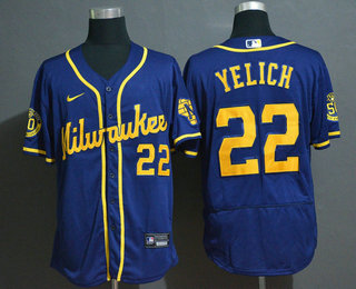 Men's Milwaukee Brewers #22 Christian Yelich Light Blue Stitched MLB Flex Base Nike Jersey