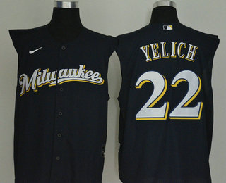 Men's Milwaukee Brewers #22 Christian Yelich Navy Blue 2020 Cool and Refreshing Sleeveless Fan Stitched MLB Nike Jersey