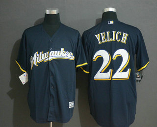 Men's Milwaukee Brewers #22 Christian Yelich Navy Blue Milwaukee Stitched MLB Cool Base Jersey