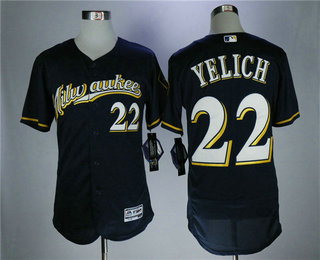 Men's Milwaukee Brewers #22 Christian Yelich Navy Blue Milwaukee Stitched MLB Majestic Flex Base Jersey