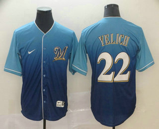 Men's Milwaukee Brewers #22 Christian Yelich Nike Blue Fade Jersey