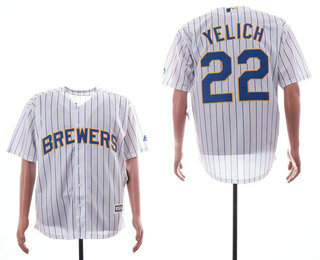 Men's Milwaukee Brewers #22 Christian Yelich White Pinstripe Stitched MLB Cool Base Jersey