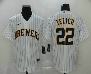 Men's Milwaukee Brewers #22 Christian Yelich White Stitched MLB Cool Base Nike Jersey