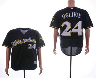 Men's Milwaukee Brewers #24 Ben Oglivie Navy Blue Milwaukee Stitched MLB Cool Base Jersey