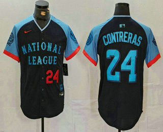 Men's Milwaukee Brewers #24 William Contreras Number Navy 2024 All Star Limited Stitched Jersey