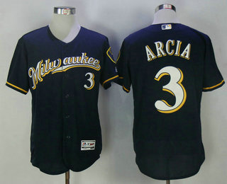 Men's Milwaukee Brewers #3 Orlando Arcia NEW Navy Blue Stitched MLB Majestic Flex Base Jersey