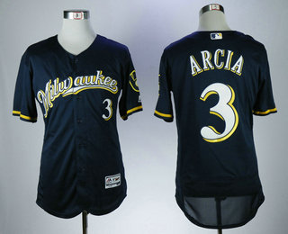 Men's Milwaukee Brewers #3 Orlando Arcia Navy Blue Milwaukee Stitched MLB Majestic Flex Base Jersey