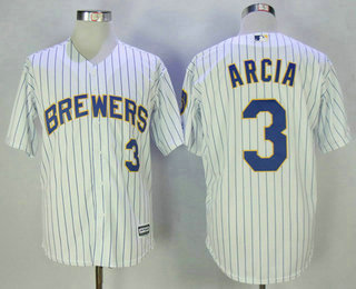 Men's Milwaukee Brewers #3 Orlando Arcia White Pinstripe Stitched MLB Majestic Cool Base Jersey