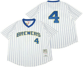 Men's Milwaukee Brewers #4 Paul Molitor 1982 White Mitchell & Ness Throwback Jersey