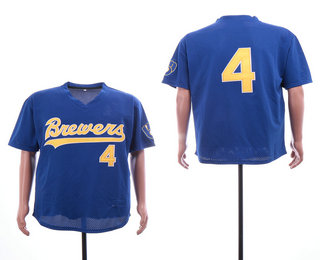 Men's Milwaukee Brewers #4 Paul Molitor Royal Blue Mesh Batting Practice Throwback Jersey By Mitchell & Ness