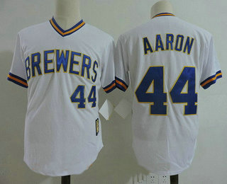 Men's Milwaukee Brewers #44 Hank Aaron White Pullover Throwback Cooperstown Collection Stitched MLB Mitchell & Ness Jersey