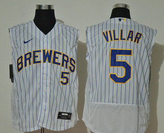 Men's Milwaukee Brewers #5 Jonathan Villar White 2020 Cool and Refreshing Sleeveless Fan Stitched Flex Nike Jersey