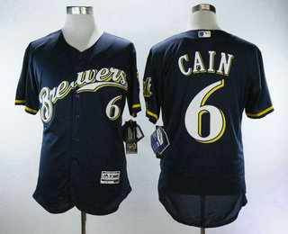 Men's Milwaukee Brewers #6 Lorenzo Cain Navy Blue Brewers Stitched MLB Majestic Flex Base Jersey