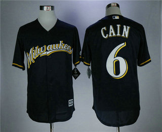 Men's Milwaukee Brewers #6 Lorenzo Cain Navy Blue Milwaukee Stitched MLB Majestic Cool Base Jersey