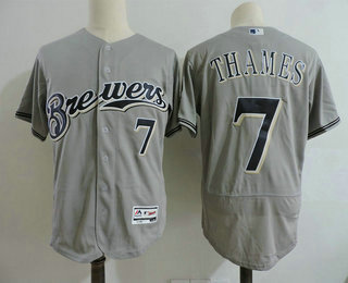 Men's Milwaukee Brewers #7 Eric Thames Gray Road Stitched MLB Majestic Flex Base Jersey