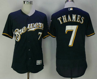 Men's Milwaukee Brewers #7 Eric Thames Navy Blue Brewers Stitched MLB Majestic Flex Base Jersey