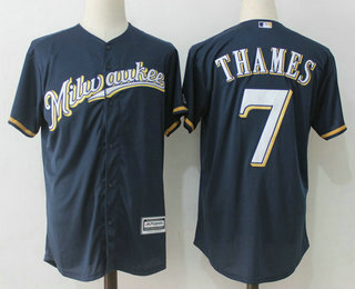 Men's Milwaukee Brewers #7 Eric Thames Navy Blue Milwaukee Stitched MLB Majestic Cool Base Jersey