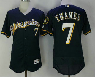 Men's Milwaukee Brewers #7 Eric Thames Navy Blue Milwaukee Stitched MLB Majestic Flex Base Jersey