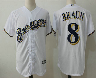 Men's Milwaukee Brewers #8 Ryan Braun All White Stitched MLB Majestic Cool Base Jersey