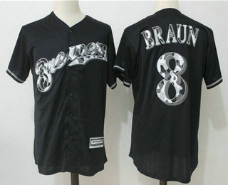 Men's Milwaukee Brewers #8 Ryan Braun Black Brewers Stitched MLB Majestic Cool Base Fashion Jersey