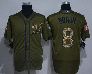 Men's Milwaukee Brewers #8 Ryan Braun Green Salute to Service Cool Base Stitched Baseball Jersey