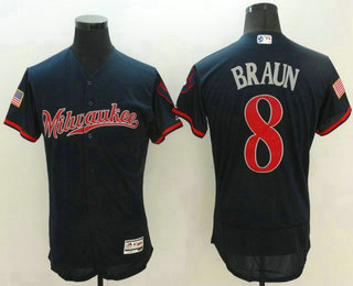 Men's Milwaukee Brewers #8 Ryan Braun Navy Blue Fashion Stars & Stripes 2016 Flexbase MLB Independence Day Jersey