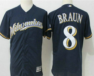 Men's Milwaukee Brewers #8 Ryan Braun Navy Blue Milwaukee Stitched MLB Majestic Cool Base Jersey