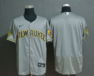 Men's Milwaukee Brewers Blank Grey Stitched MLB Flex Base Nike Jersey