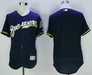 Men's Milwaukee Brewers Blank Navy Blue 2016 Flexbase Majestic Baseball Jersey