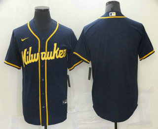 Men's Milwaukee Brewers Blank Navy Blue Stitched MLB Cool Base Nike Jersey