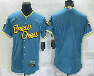 Men's Milwaukee Brewers Blank Number Blue 2022 City Connect Flex Base Stitched Jersey