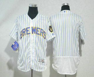 Men's Milwaukee Brewers Blank White Pinstripe Home Stitched MLB Majestic Flex Base Jersey