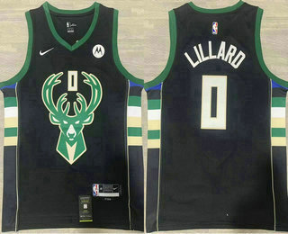 Men's Milwaukee Bucks #0 Damian Lillard Black Icon Sponsor Swingman Jersey