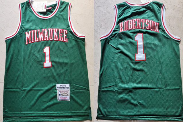 Men's Milwaukee Bucks #1 Oscar Robertson Green 1971-72 Hardwood Classics Soul Swingman Throwback Jersey