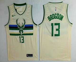 Men's Milwaukee Bucks #13 Malcolm Brogdon Cream 2017-18 Nike City Edition Swingman Jersey