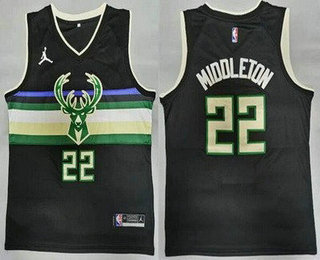 Men's Milwaukee Bucks #20 Khris Middleton Black 2021 Brand Jordan Swingman Stitched Jersey