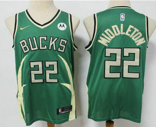 Men's Milwaukee Bucks #20 Khris Middleton Green Nike Swingman 2021 Earned Edition Stitched Jersey With Sponsor Logo