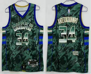 Men's Milwaukee Bucks #34 Giannis Antetokounmp Green MVP Swingman Jersey