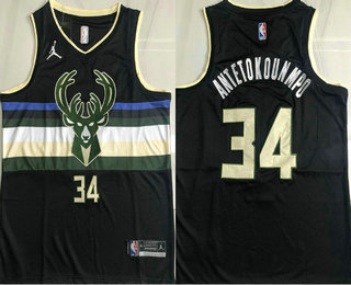 Men's Milwaukee Bucks #34 Giannis Antetokounmpo Black 2021 Brand Jordan AU Stitched Jersey