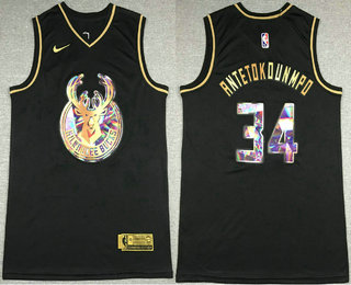 Men's Milwaukee Bucks #34 Giannis Antetokounmpo Black Golden Edition 75th Diamon Nike Swingman Stitched Jersey